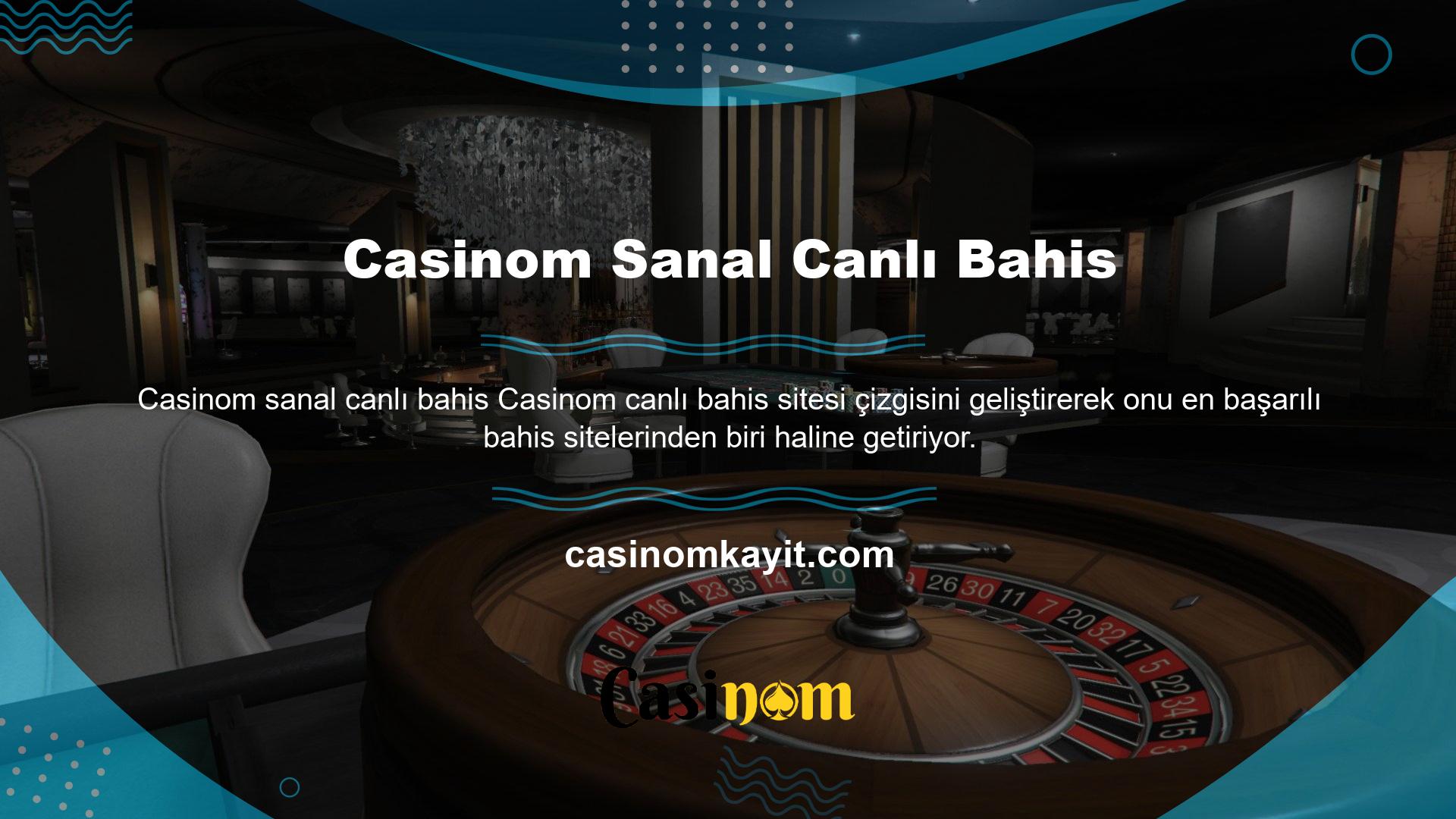 Casinom Canlı Bahis Sitesi canlı casinolar, sanal bahis oyunları, spor bahisleri, at yarışı ve poker gibi hizmetler sunmaktadır